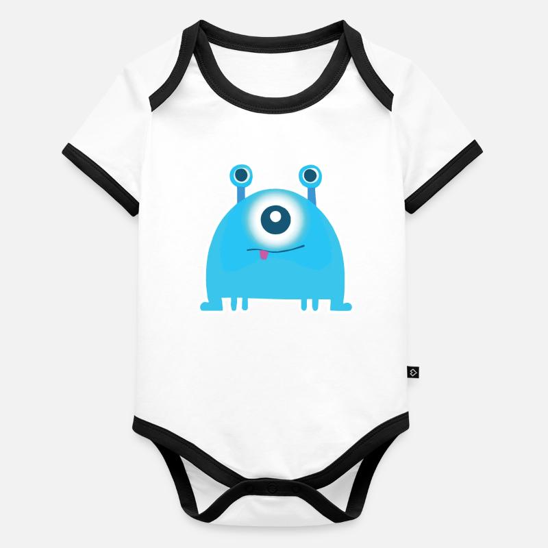 Monstre borgne mignon | Drôle d’extraterrestre bleu Chibi Body Bébé bio contrasté manches courtes