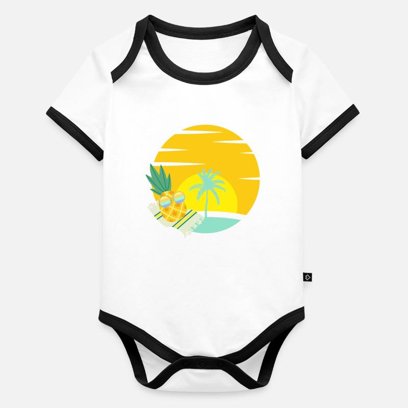 Pineapple with sunglasses on the beach Organic Baby Contrasting Bodysuit