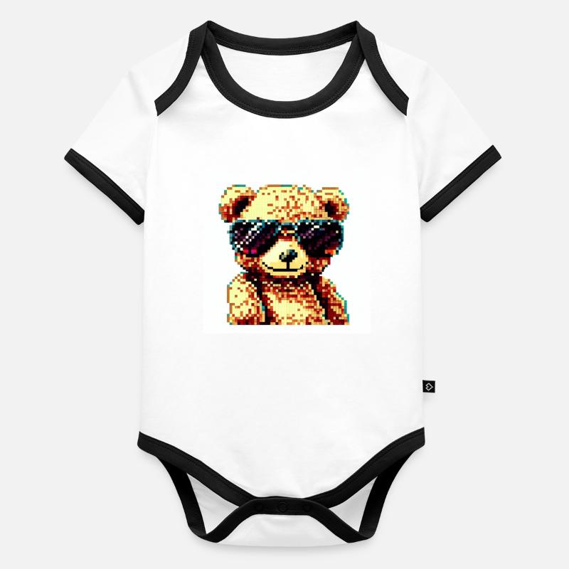 Pixelteddy-Potrait Baby Bio-Kurzarm-Kontrastbody