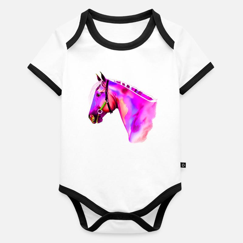 Neon-Pferdekopf Aquarell Baby Bio-Kurzarm-Kontrastbody