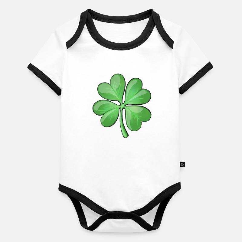 Vibrant Four-Leaf Clover Design Organic Baby Contrasting Bodysuit
