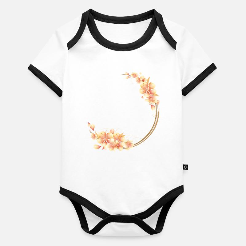 Couronne de fleurs de pêcher dans un ton pêche doux et velouté Body Bébé bio contrasté manches courtes