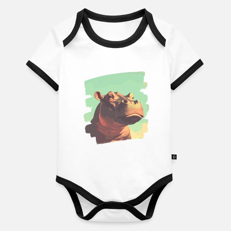 Hippopotame Rétro Body Bébé bio contrasté manches courtes
