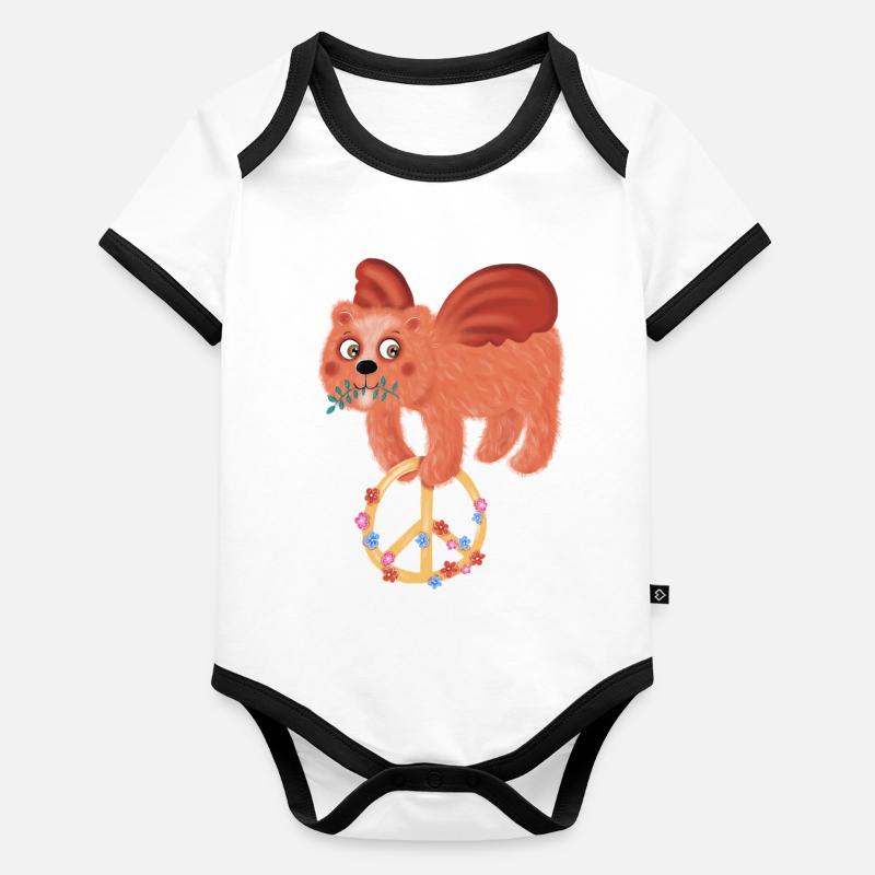 Peace bear Bruno flies for peace Organic Baby Contrasting Bodysuit