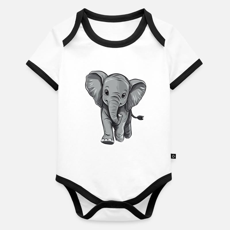 Éléphant Body Bébé bio contrasté manches courtes