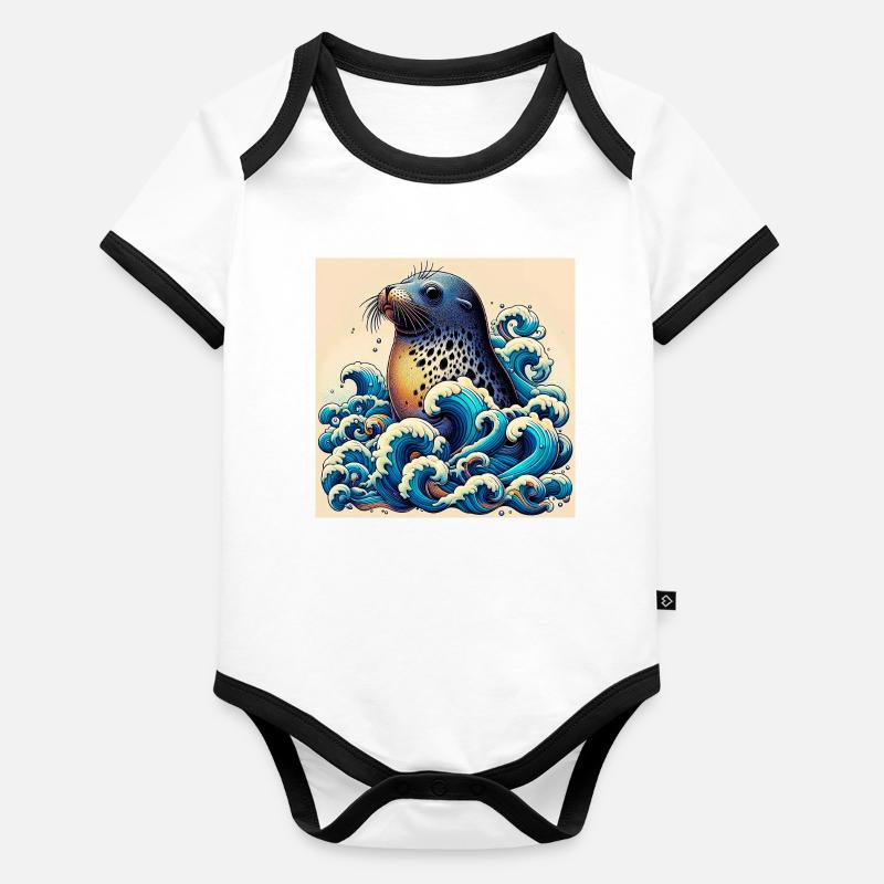 Phoque Body Bébé bio contrasté manches courtes