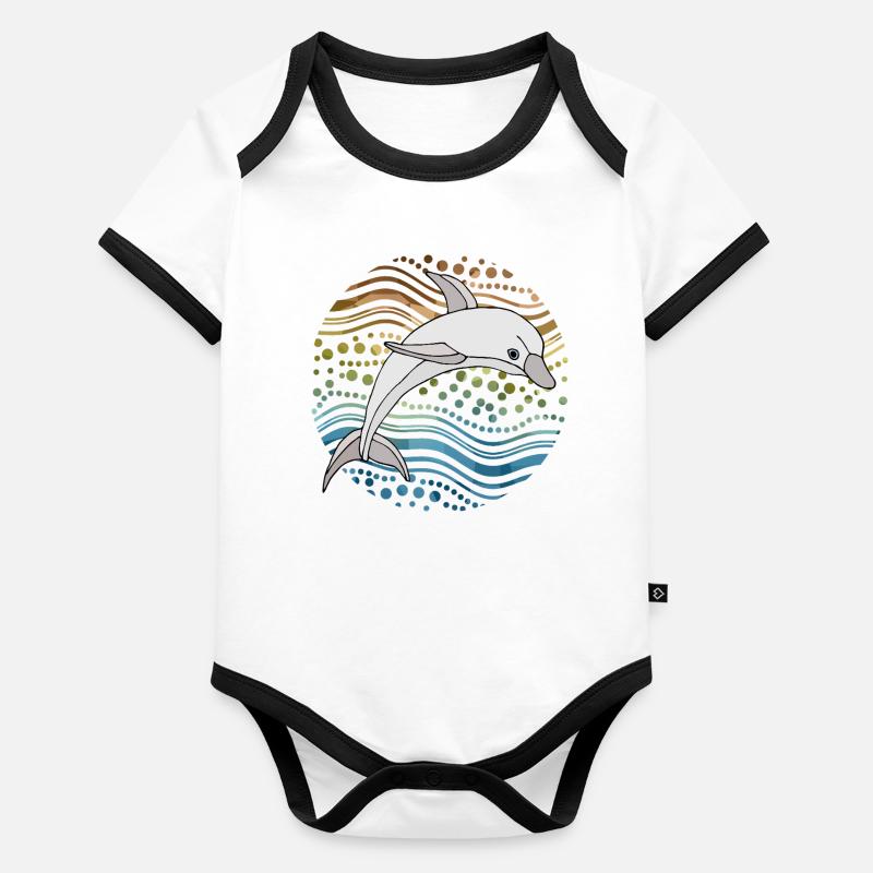 Dauphin dans des vagues abstraites Body Bébé bio contrasté manches courtes