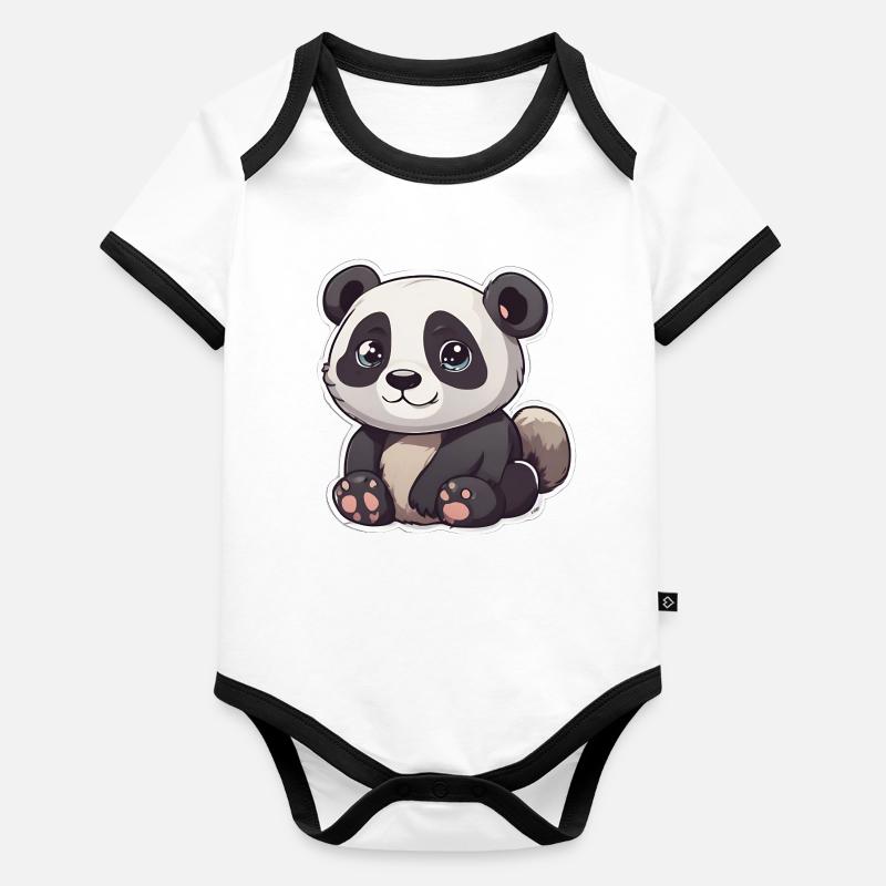 Süßer Panda mit großen Augen Baby Bio-Kurzarm-Kontrastbody