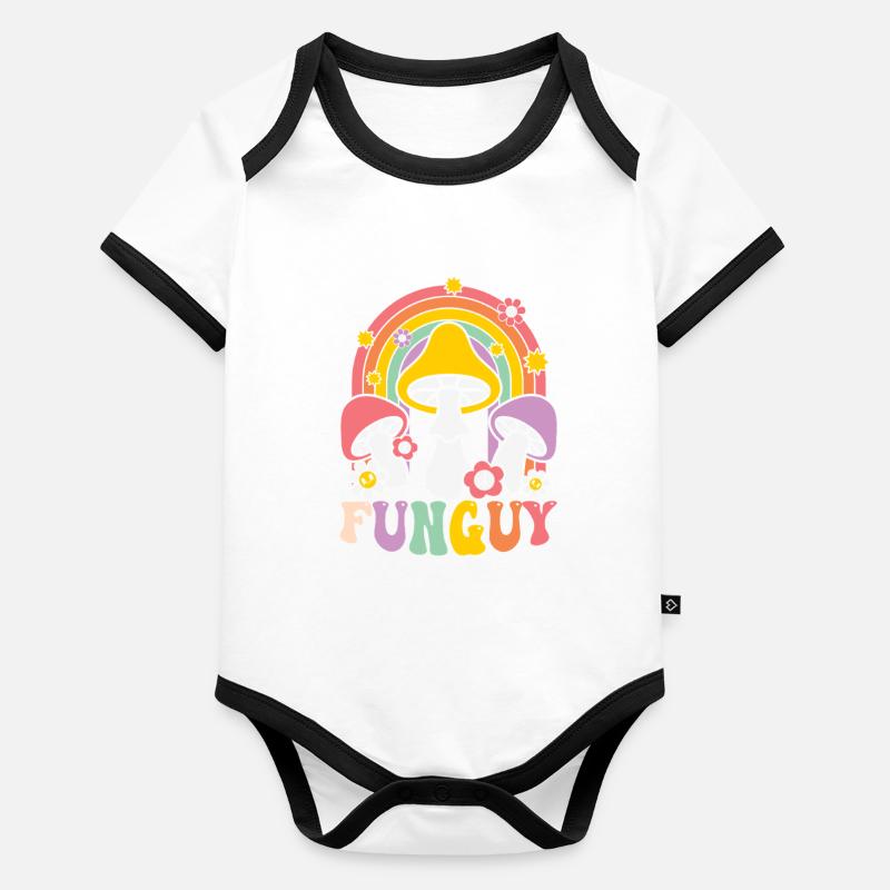 Design de champignon funky avec arc-en-ciel Body Bébé bio contrasté manches courtes