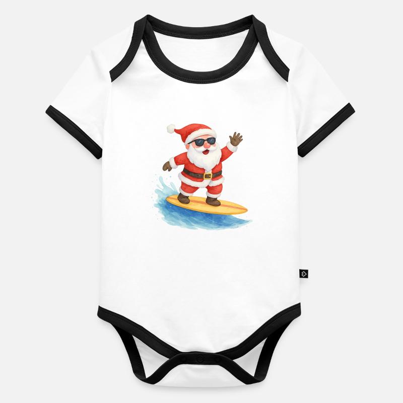 Cool Santa Surfer Christmas Design Baby Bio-Kurzarm-Kontrastbody