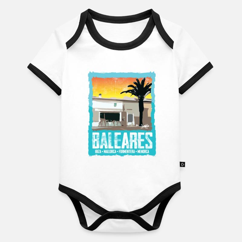 Îles Baléares Coucher de soleil Silhouette Body Bébé bio contrasté manches courtes