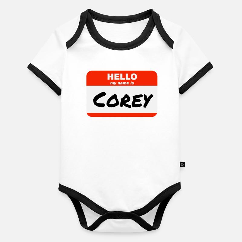 Hello My Name Is Corey Label Name Tag Organic Baby Contrasting Bodysuit
