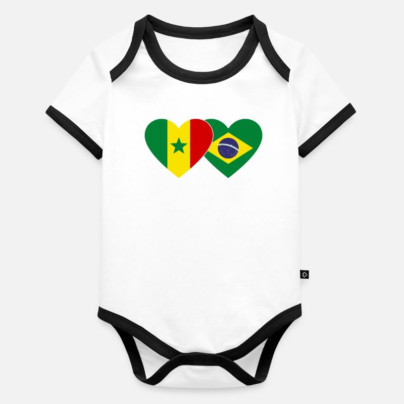 Senegal Brazil Flag Hands Heart Shape Organic Baby Contrasting Bodysuit