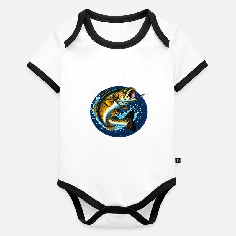 Motif de poisson sauté de doré jaune Body Bébé bio contrasté manches courtes