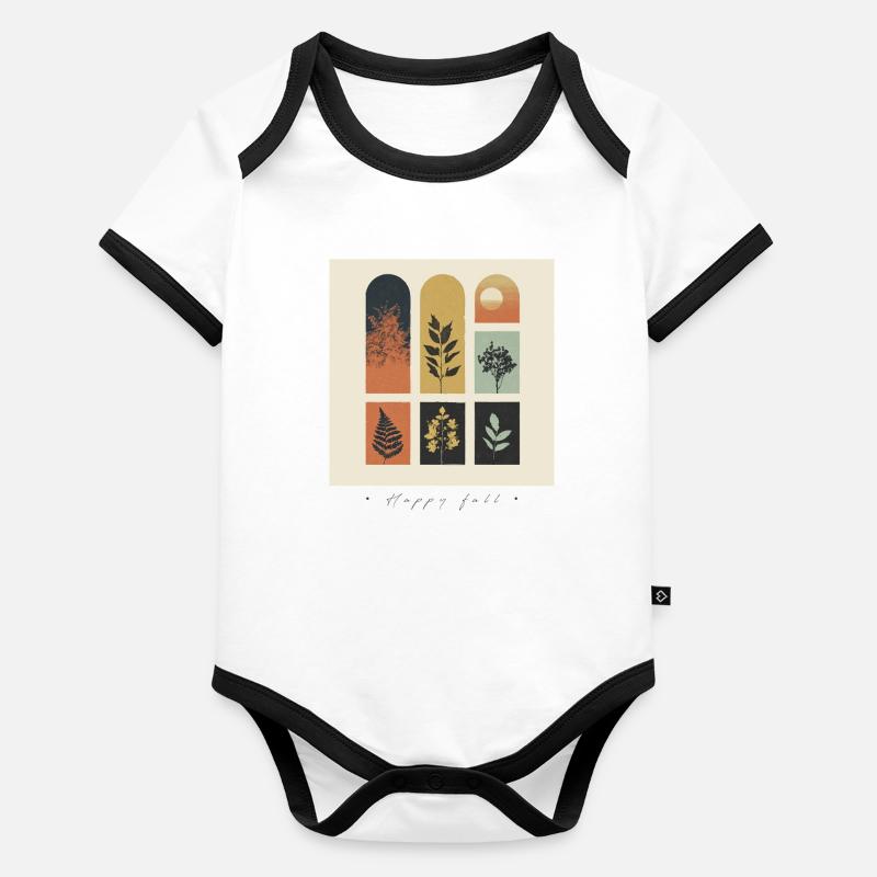 Herbst-Botanicals-Gitter Baby Bio-Kurzarm-Kontrastbody