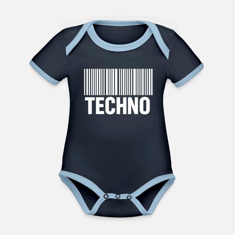 Techno Barcode Muster - Baby Bio-Kurzarm-Kontrastbody - Navy/Himmelblau