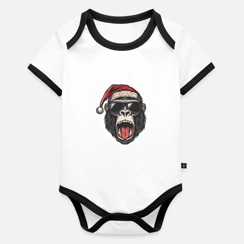 Gorille Noël drôle Body Bébé bio contrasté manches courtes
