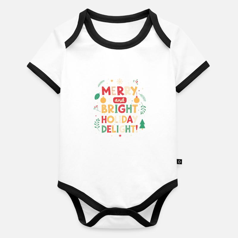 Fröhliche und strahlende Feiertagsfreude Baby Bio-Kurzarm-Kontrastbody