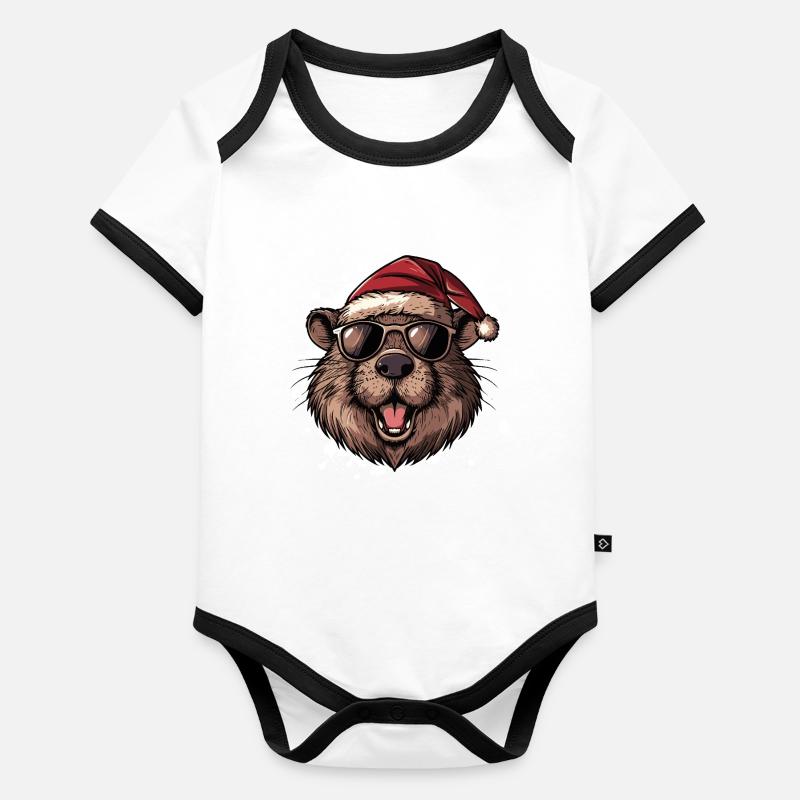 Castor Noël Drôle Body Bébé bio contrasté manches courtes