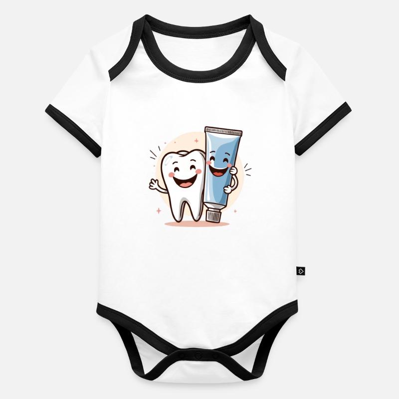 Smiling tooth with toothpaste Organic Baby Contrasting Bodysuit