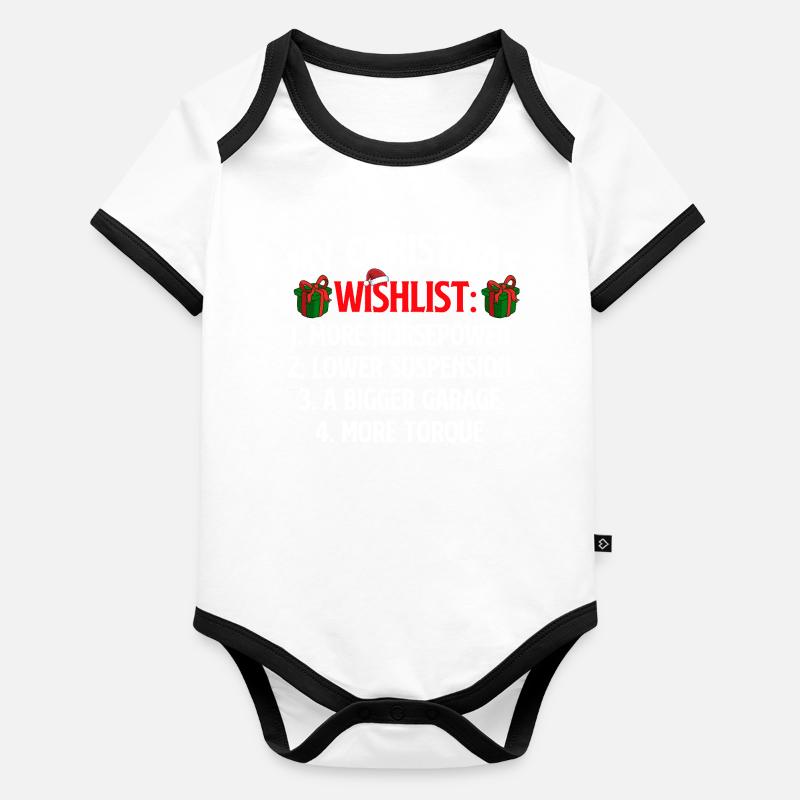 Ma liste de souhaits de Noël Amoureux de voitures Drôle de course de Noël Body Bébé bio contrasté manches courtes
