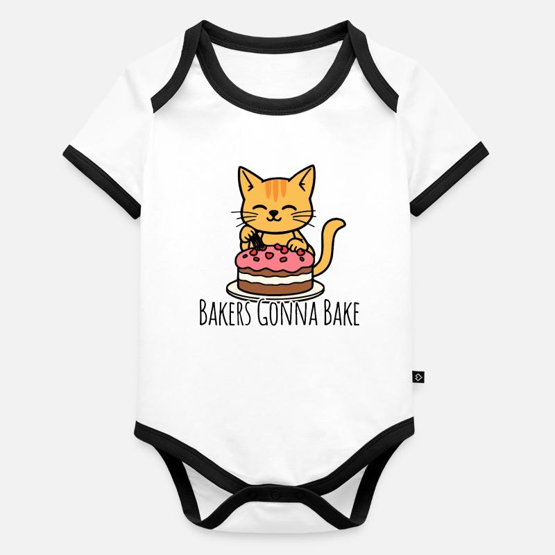 Die niedliche Bäcker Katze backt einen Kuchen! Baby Bio-Kurzarm-Kontrastbody