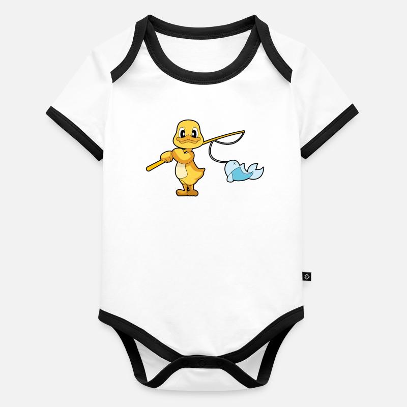 Pêche au poisson canard pêcheur Body Bébé bio contrasté manches courtes