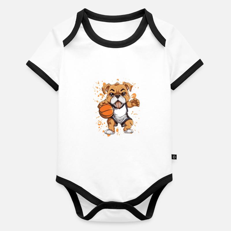 Bouledogue de basket-ball dans le style comique Body Bébé bio contrasté manches courtes
