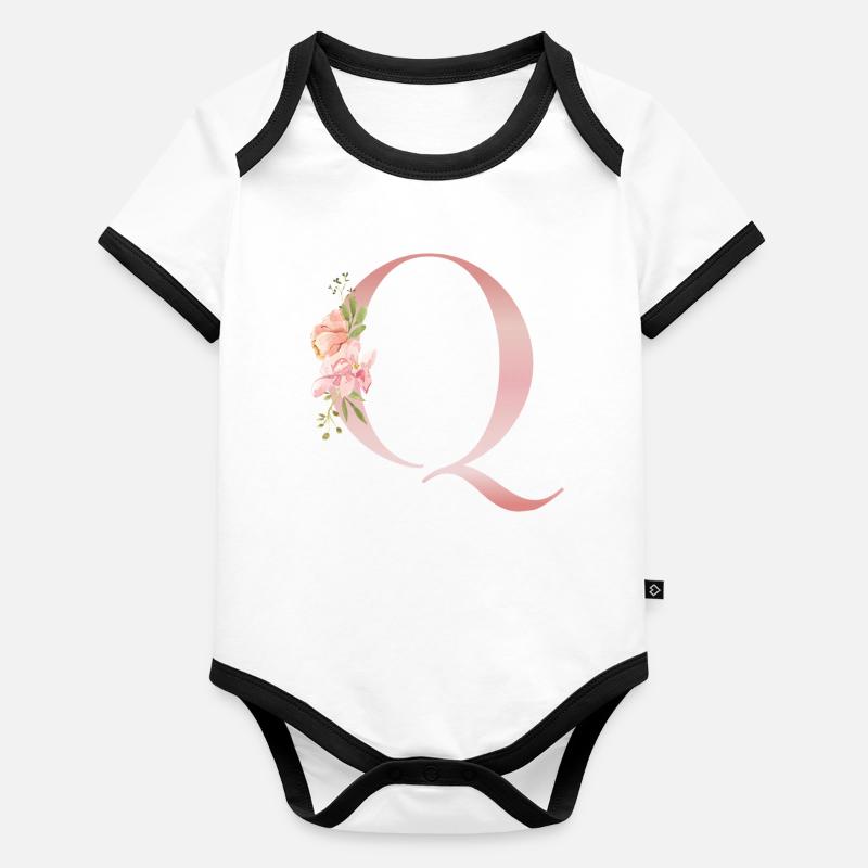 Pastel Q Floral Monogram Organic Baby Contrasting Bodysuit