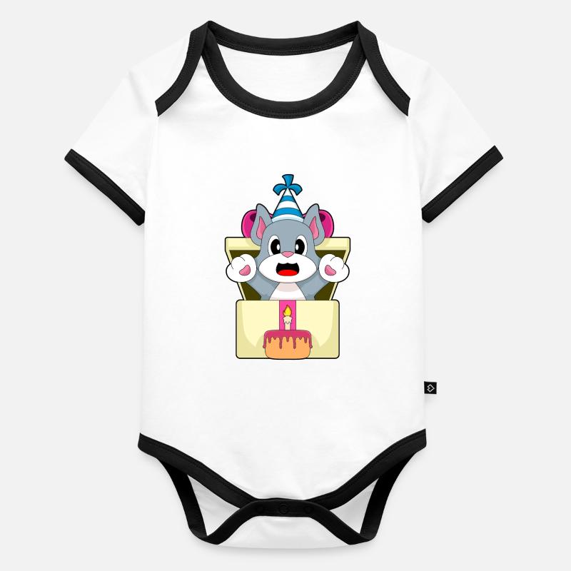 Gâteau d’anniversaire chat Body Bébé bio contrasté manches courtes