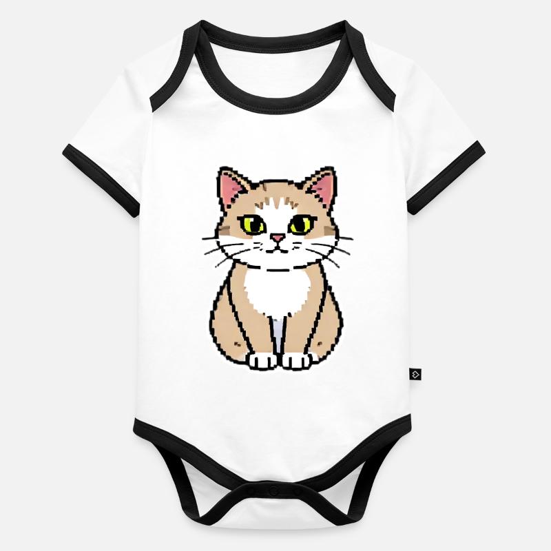Art pixel chat Body Bébé bio contrasté manches courtes