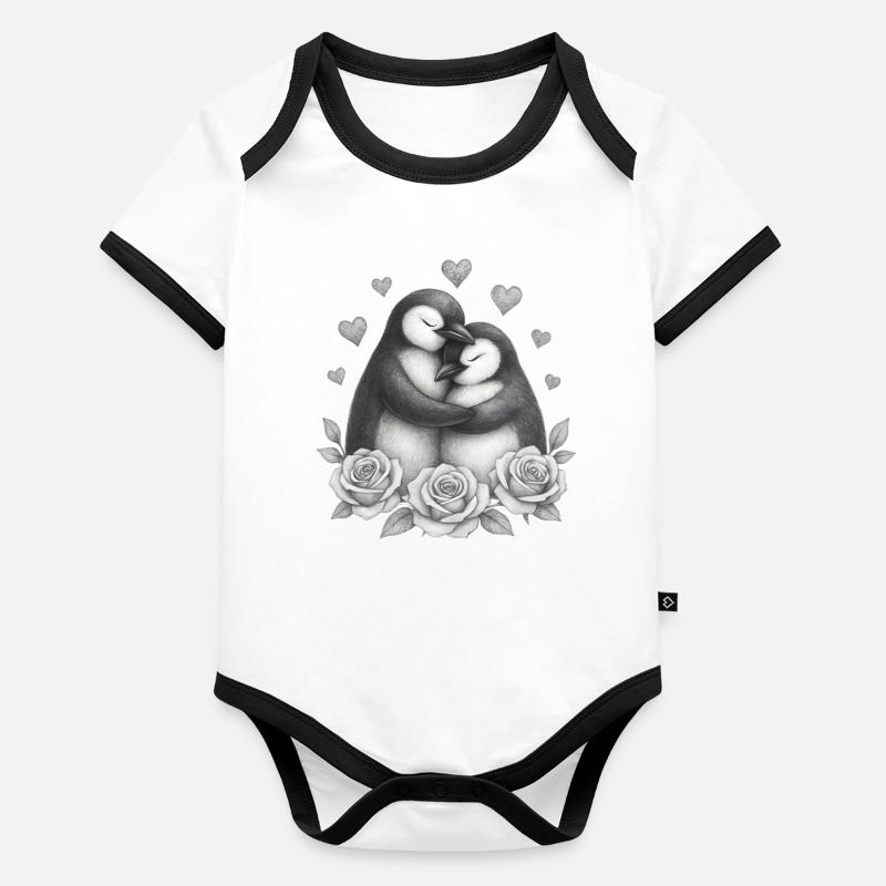 Love Duo Penguin Roses Body Bébé bio contrasté manches courtes