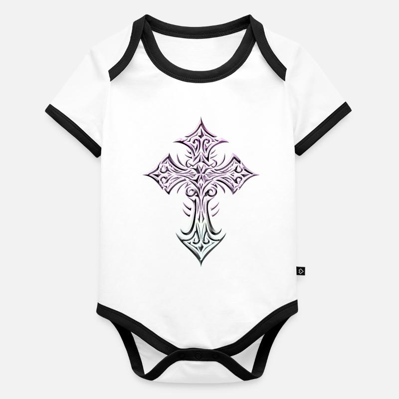 Croix en filigrane pastel Body Bébé bio contrasté manches courtes