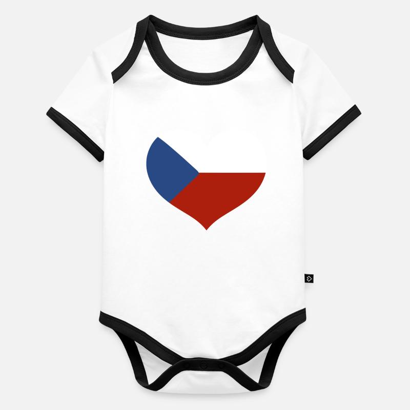 Drapeau du cœur tchèque Body Bébé bio contrasté manches courtes
