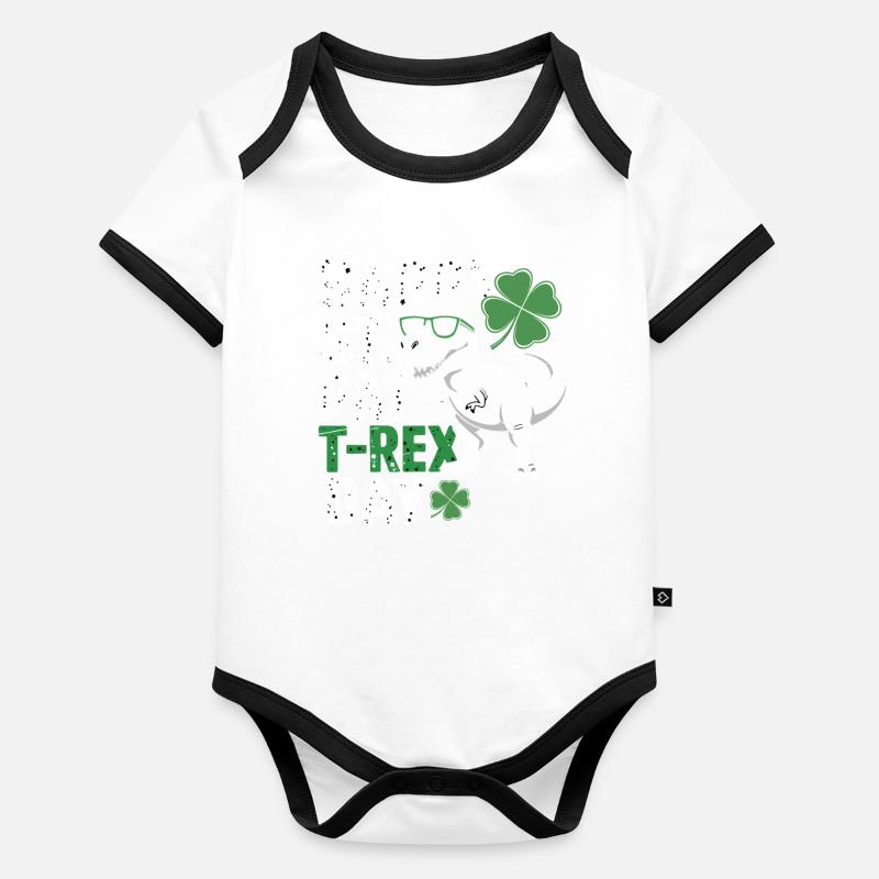 T-Rex pour la Saint-Patrick Body Bébé bio contrasté manches courtes