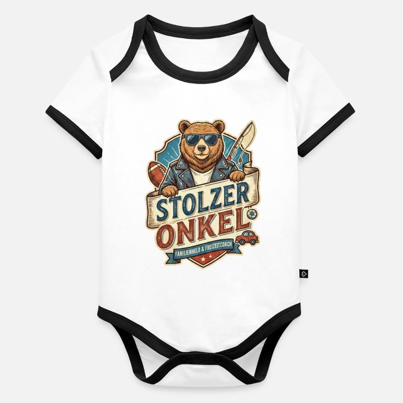 Stolzer Onkel Bär – Freizeitheld Baby Bio-Kurzarm-Kontrastbody