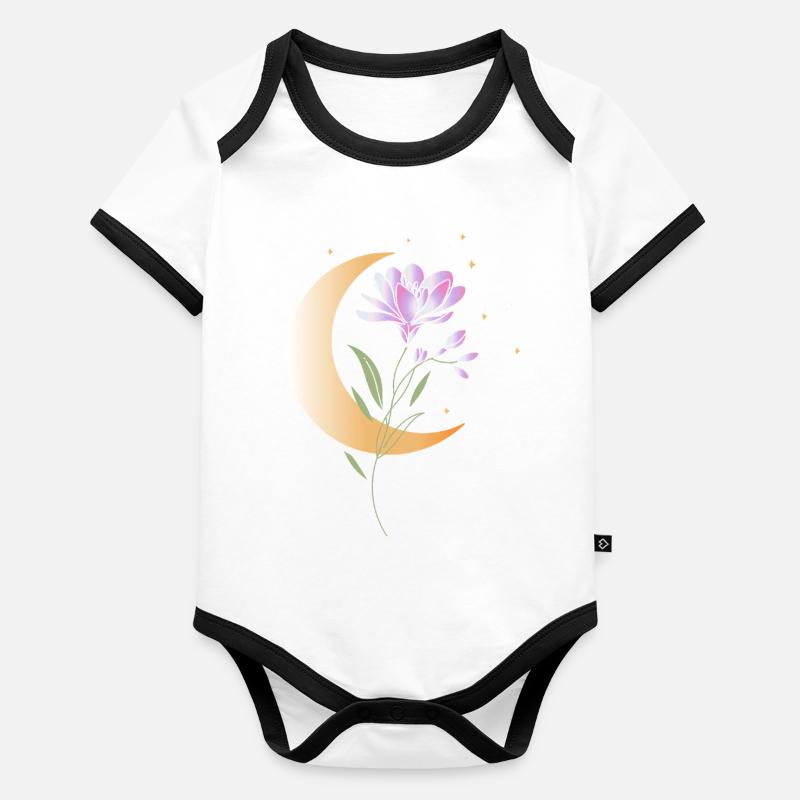 Freesia with crescent moon and stars illustration Organic Baby Contrasting Bodysuit