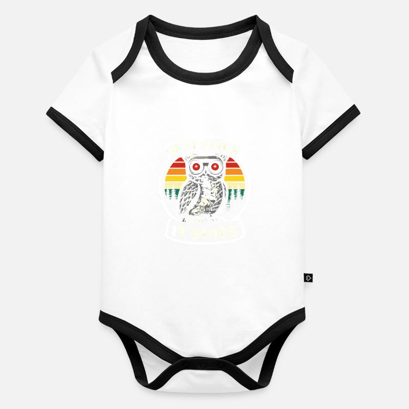 Spionierende Eule im Retrolook Drohne Spion Baby Bio-Kurzarm-Kontrastbody