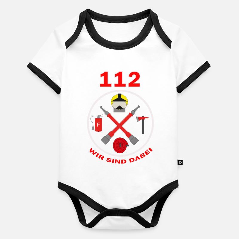 112 Nous faisons partie du logo du district des pompiers Body Bébé bio contrasté manches courtes