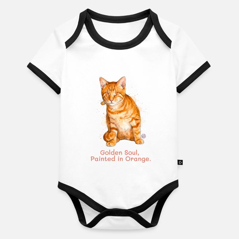 Chat Orange de l’Âme Doré. Body Bébé bio contrasté manches courtes