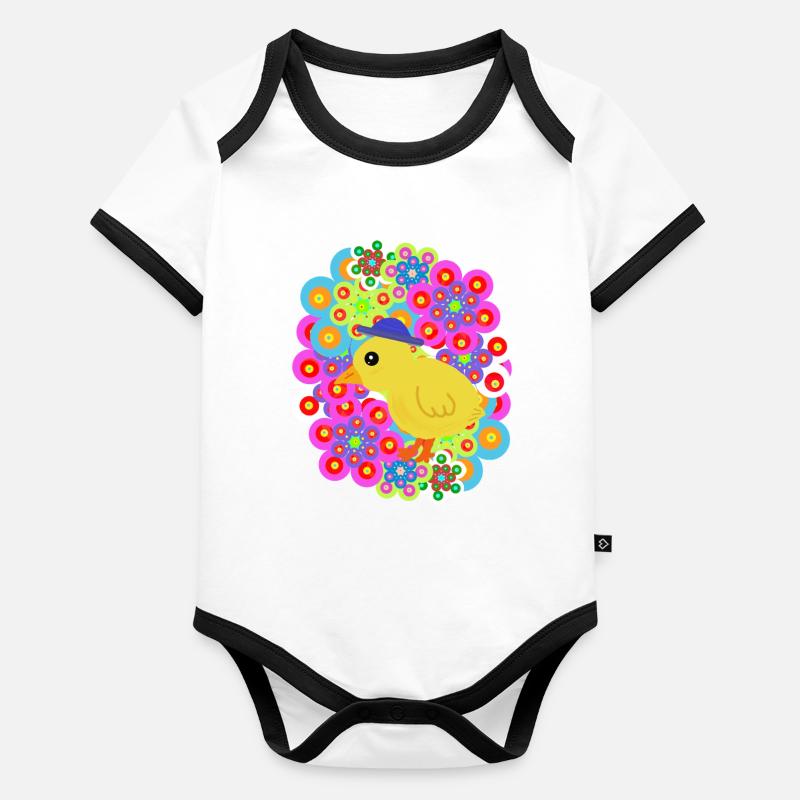 Spring Retro Chick Chicken Kids Easter Organic Baby Contrasting Bodysuit