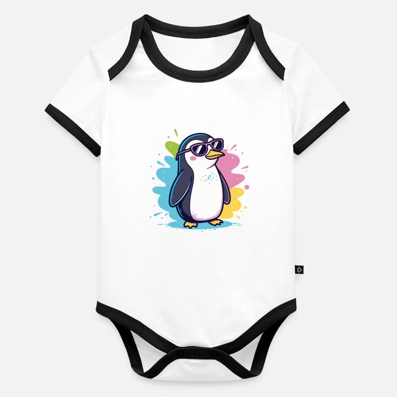 Pingouin cool pop coloré avec lunettes Body Bébé bio contrasté manches courtes