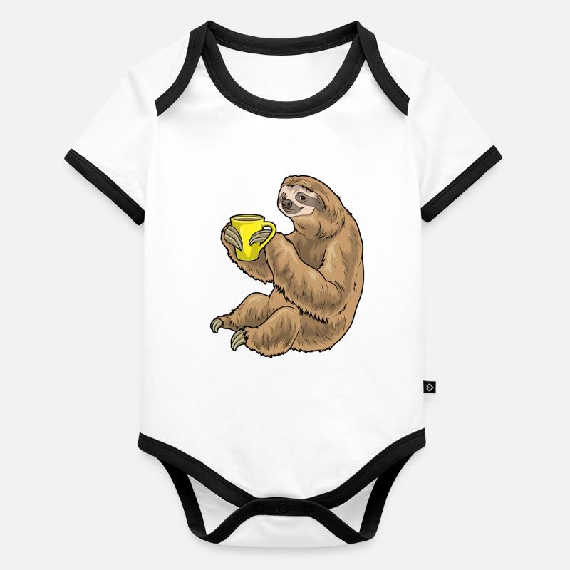 Faultier Kaffee Tasse Baby Bio-Kurzarm-Kontrastbody