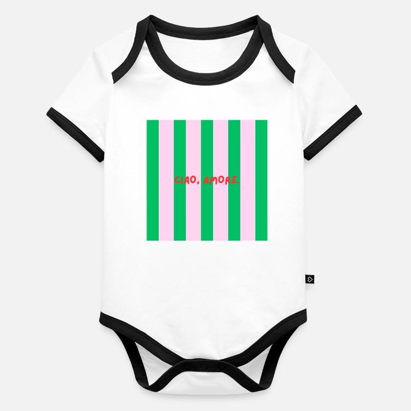 Minimalist CIAO, AMORE. Graphic Tee Design Body Bébé bio contrasté manches courtes