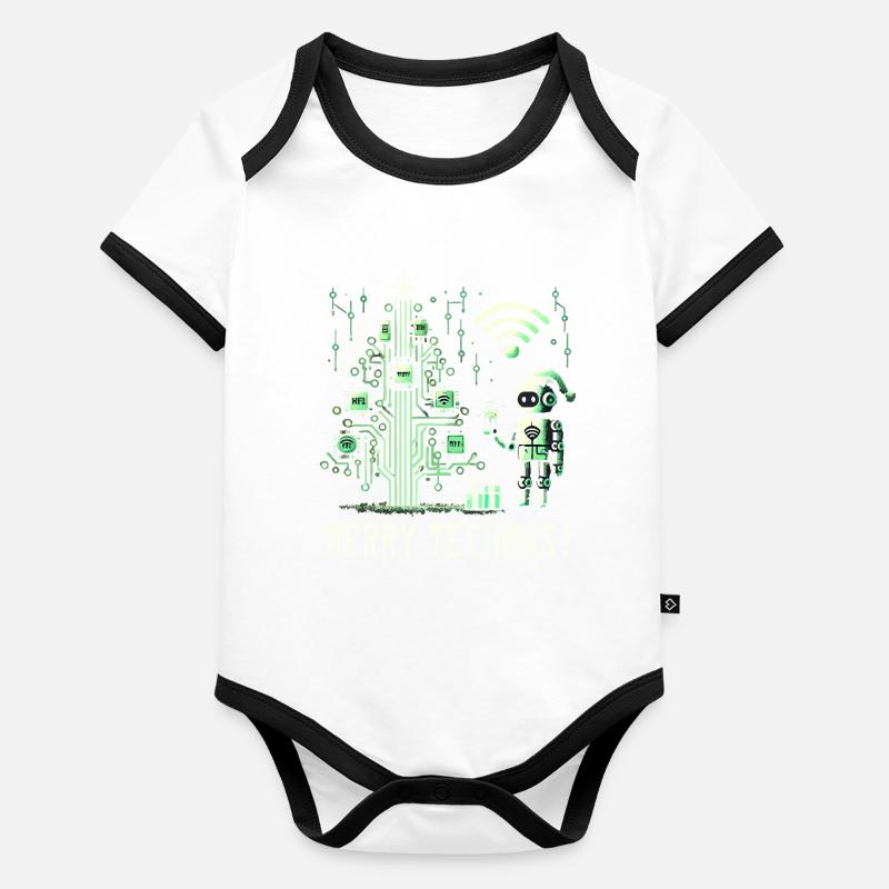 Merry Techmas - Robot and Circuit Christmas Tree Organic Baby Contrasting Bodysuit