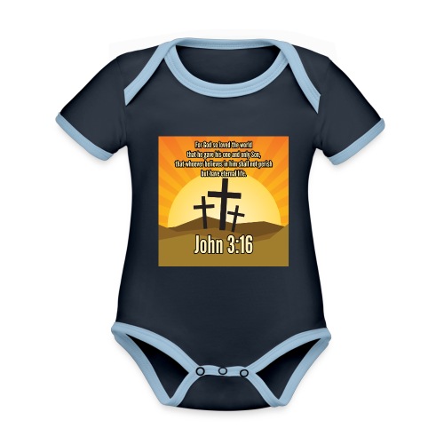 Jana 3:16 Biblia na temat chrześcijańskich ubrań - Kup online - Ekologiczne body niemowlęce z krótkim rękawem i kontrastowymi lamówkami