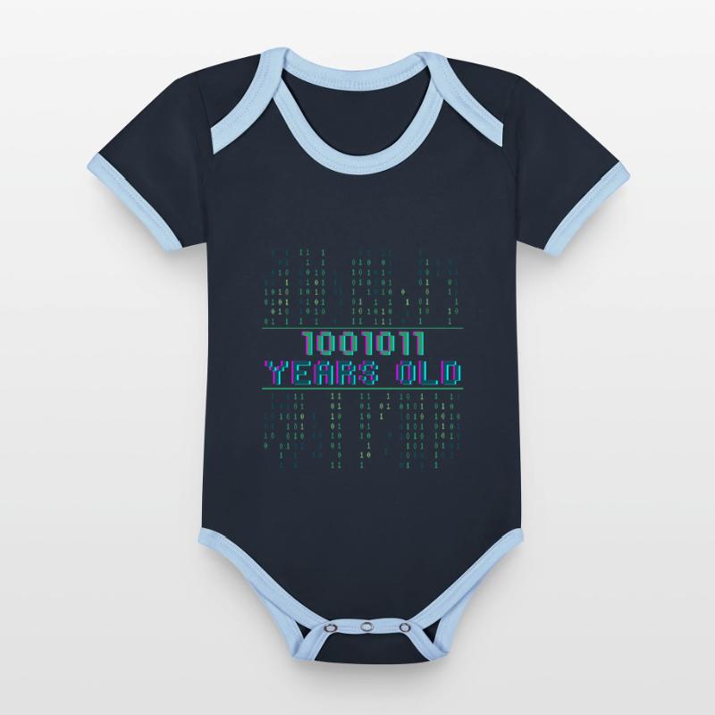 75th Birthday 75 Year Old Binary Code Coder Organic Baby Contrasting Bodysuit