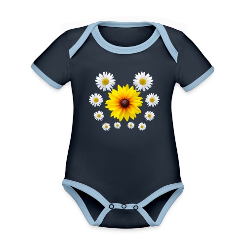 Sonnenhut Blume mit Margeriten Blüte Gänseblümchen - Baby Bio-Kurzarm-Kontrastbody