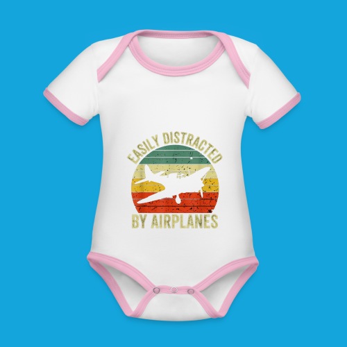 Easily Distracted by Airplanes - Baby Bio-Kurzarm-Kontrastbody