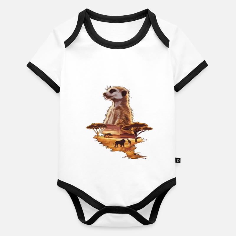 Suricates dans la savane – Faune africaine Body Bébé bio contrasté manches courtes